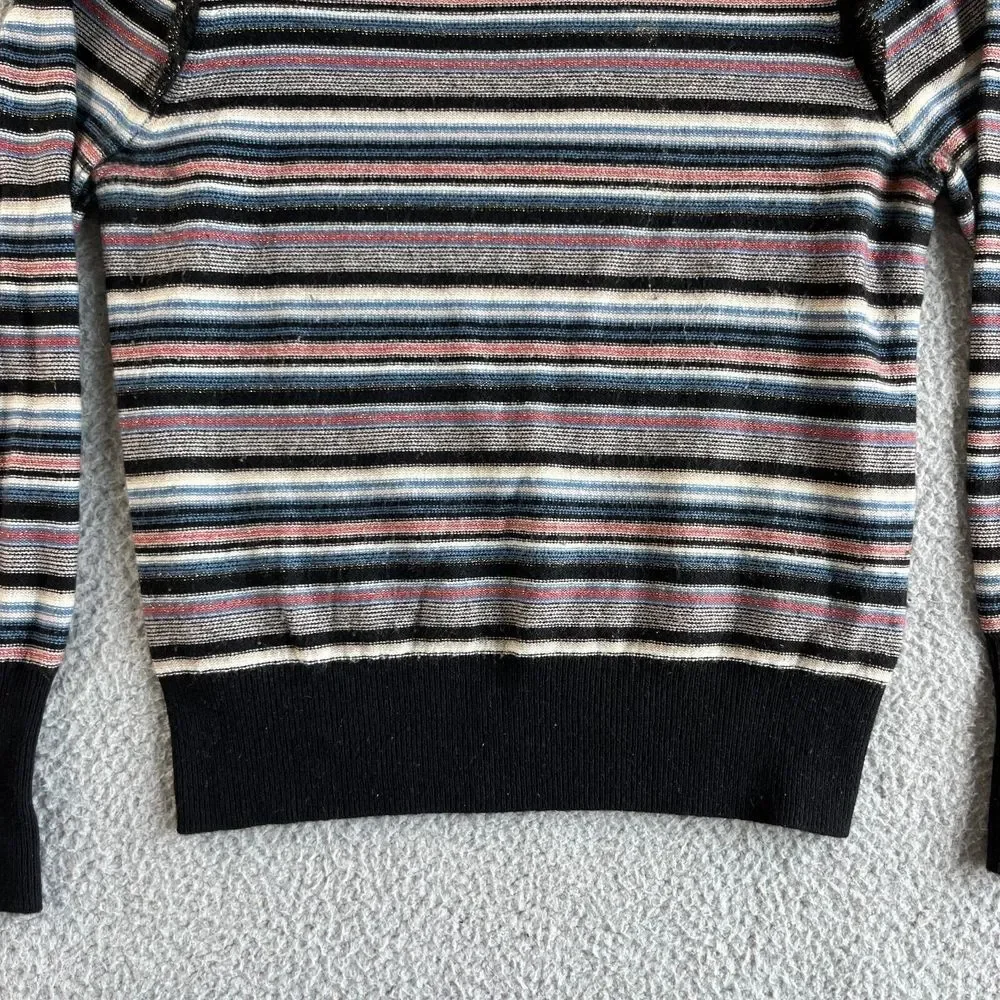 JOIE Sweater Womens Small Black Pink Blue Striped Wool Cashmere Cropped Designer